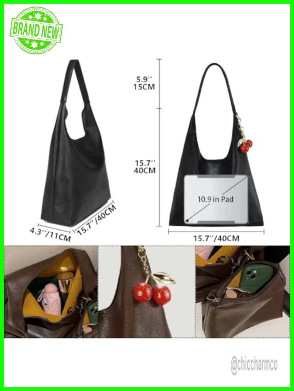 Vegan PU Leather Hobo Bag Slouchy Shoulder Purse Retro Tote Crossbody